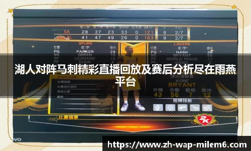 湖人对阵马刺精彩直播回放及赛后分析尽在雨燕平台